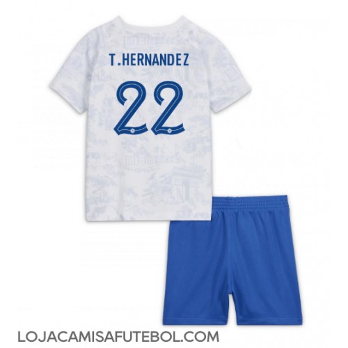 Camisa de Futebol França Theo Hernandez #22 Equipamento Secundário Infantil Mundo 2022 Manga Curta (+ Calças curtas)